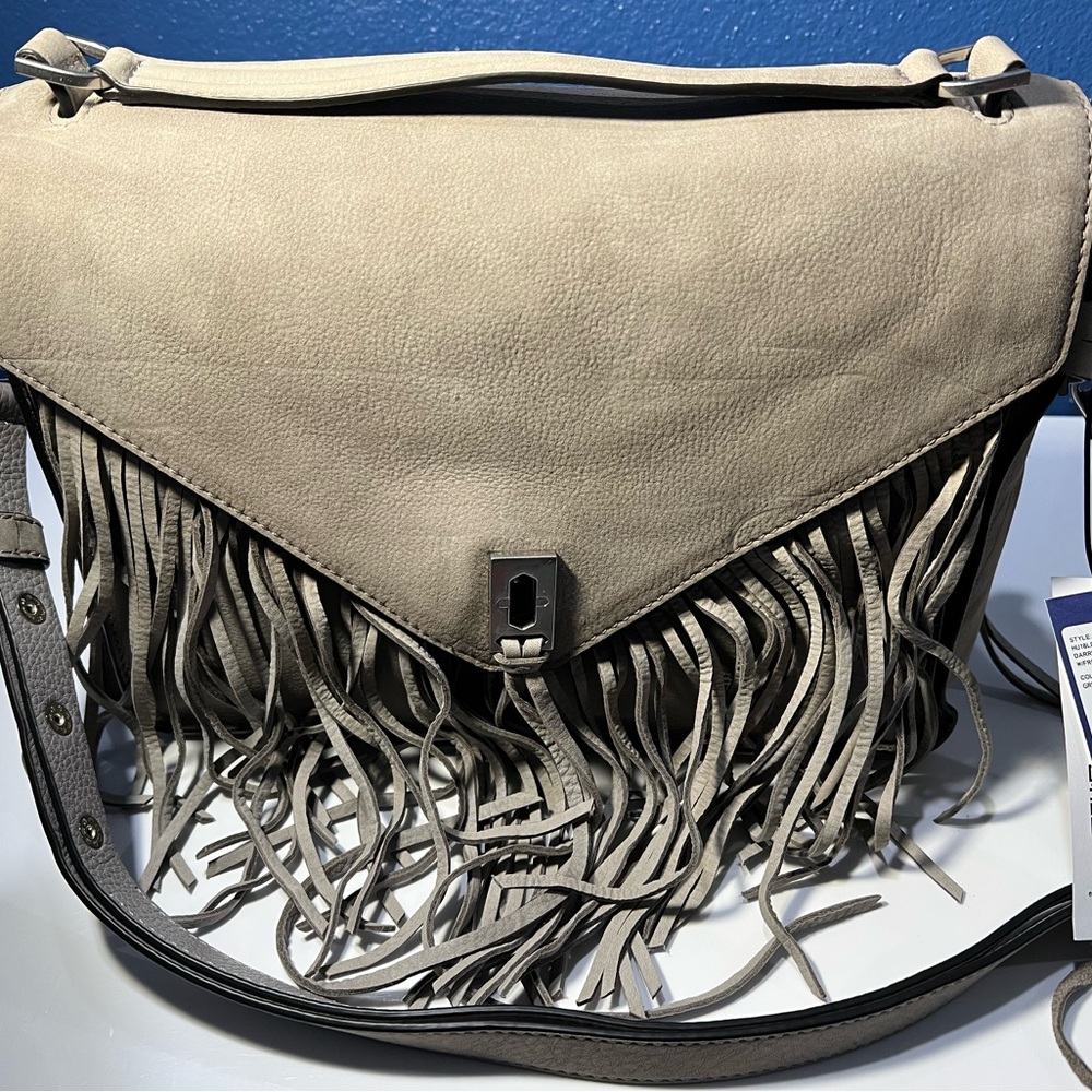 Rebecca Minkoff Fringe Leather Shoulder Bag - grey